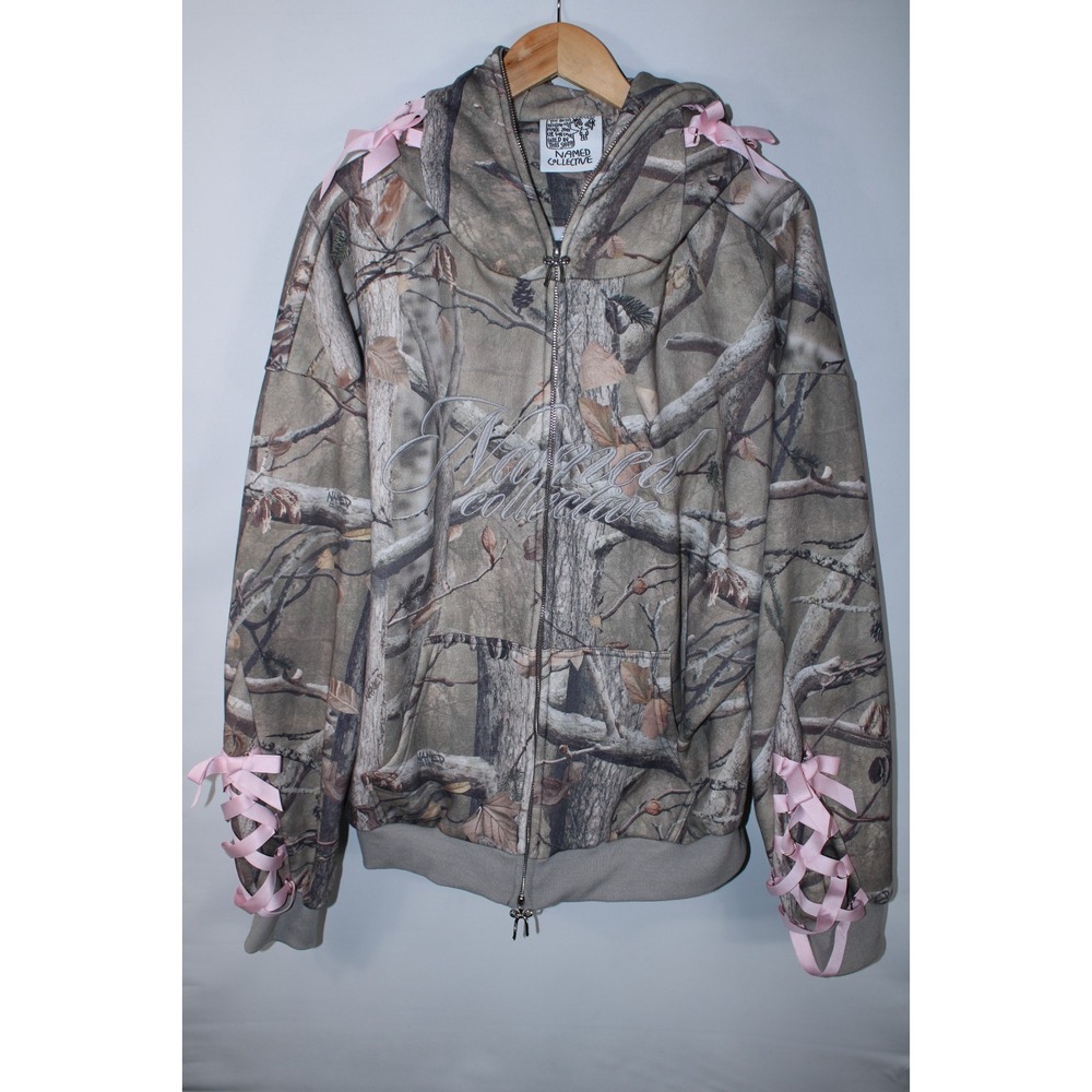 Named Collective Women's L/XL Camo Pink Ribbon Full Zip Hoodie
